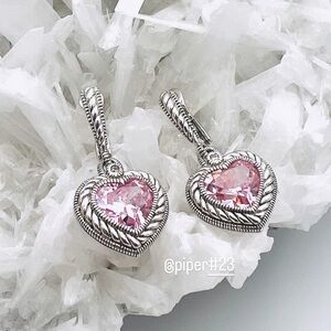 EUC Judith Ripka JR TWO Pink Crystal & White Sapphire Heart Drop Earrings